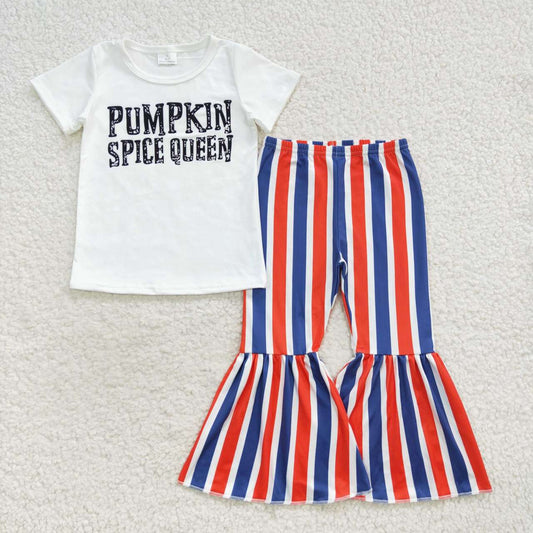 Pumpkin Stripe Bell Pants Girls Suit