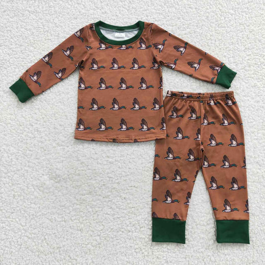 Brown Duck Cartoon Long Sleeve Pants Pajamas