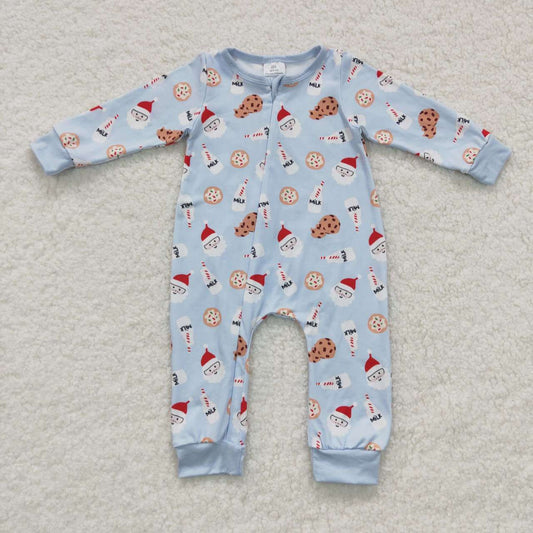 Christmas Blue Santa Baby Romper With zipper