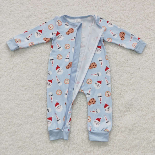 Christmas Blue Santa Baby Romper With zipper