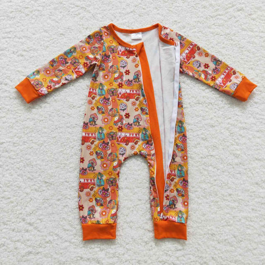Orange bus Baby Romper With zipper