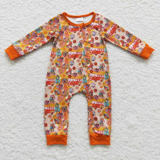 Orange bus Baby Romper With zipper
