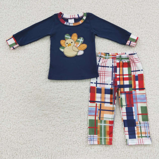 Thanksgiving Embroidered Turkey Boys Set