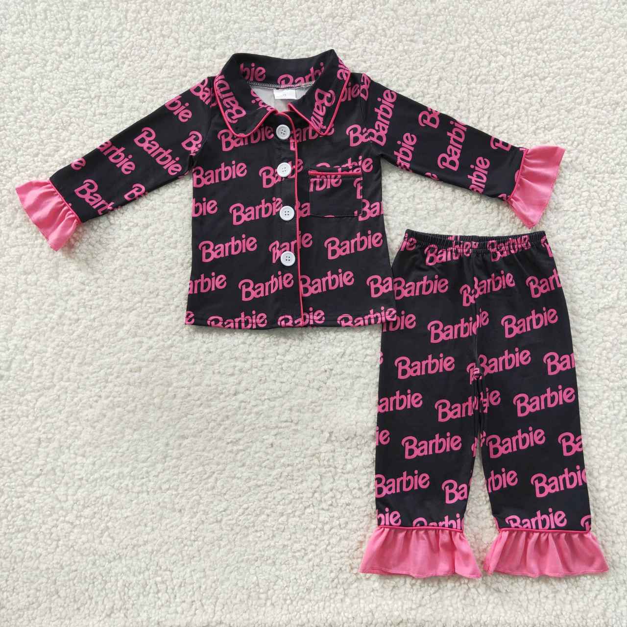 Pink Black Cartoon long-sleeved Ruffle Pants pajamas