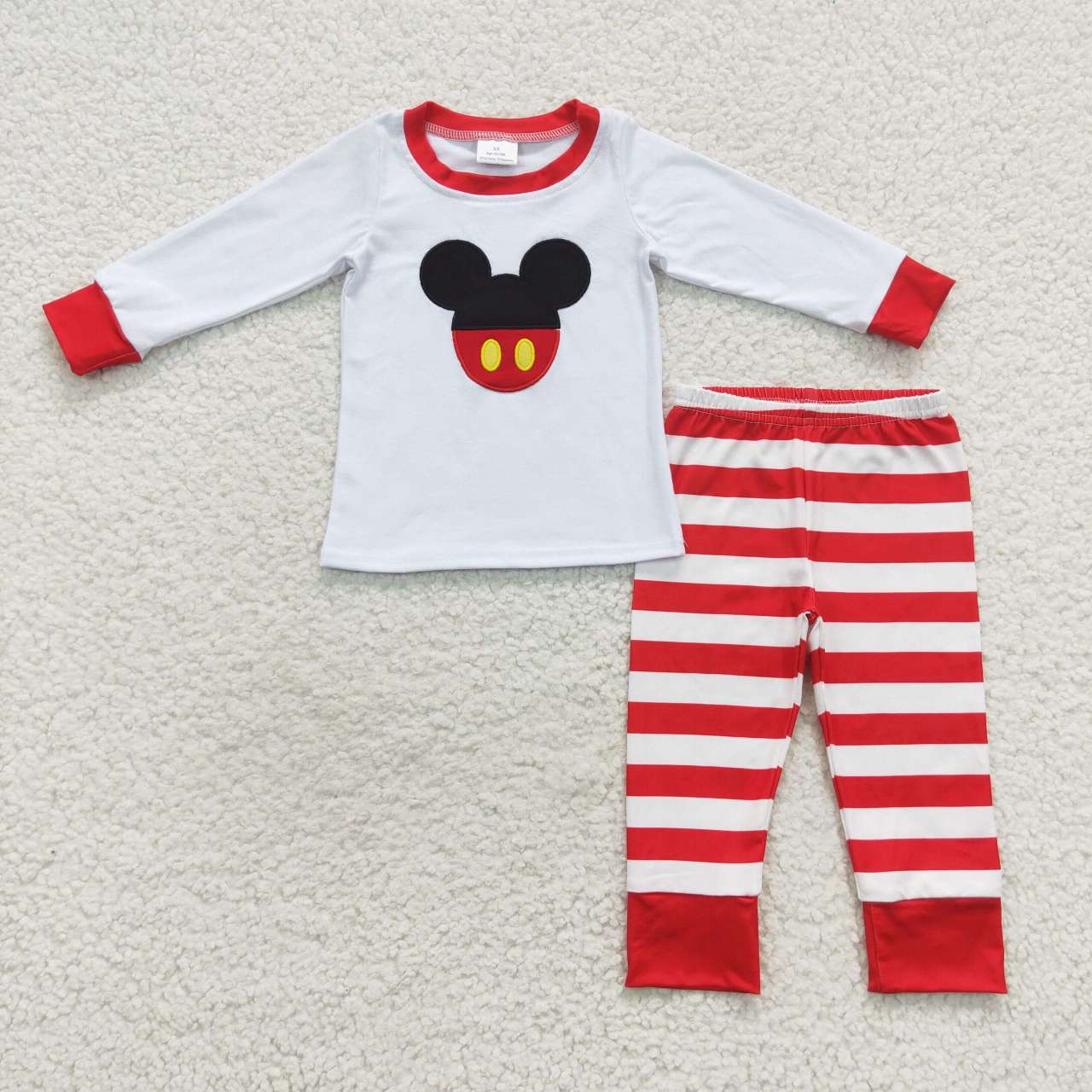 Christmas Red Stripe Embroidery Cartoon Boy Outfits