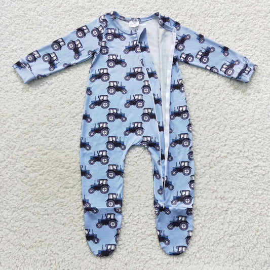 Blue Car Baby Romper With zipper