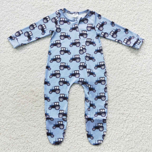 Blue Car Baby Romper With zipper