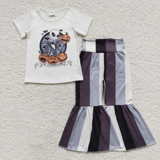 Halloween Pumpkin skull Black Grey Stripe Set