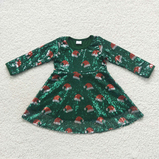 Christmas green hat Pattern Long Sleeves Sequin Dress