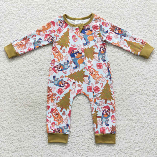 Christmas Green Dog Tree Baby Romper With zipper