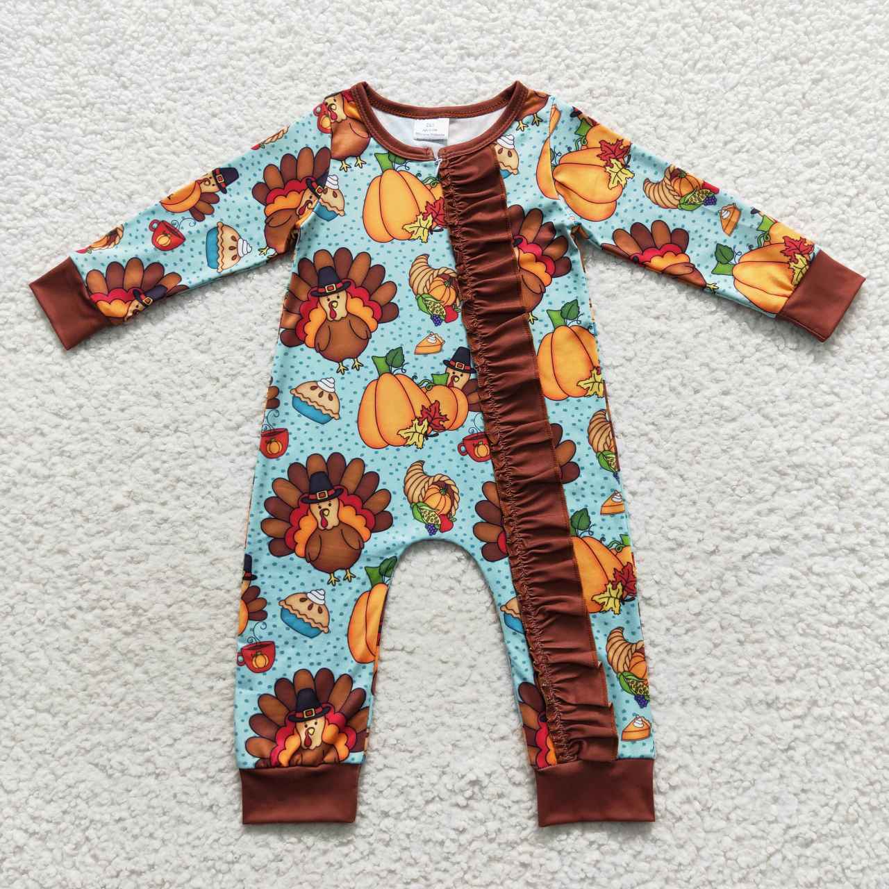 thanksgiving turkey Girls Baby Romper With zipper