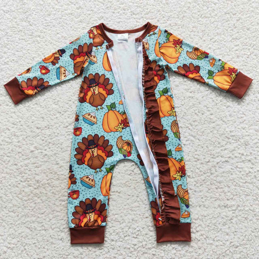 thanksgiving turkey Girls Baby Romper With zipper