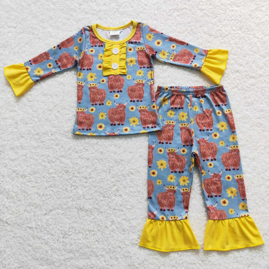 Yellow Highlandcow Long Sleeve Pajamas