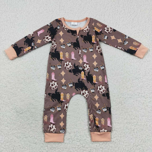 Western Boot Horse Cartoon Baby Romper With zipper