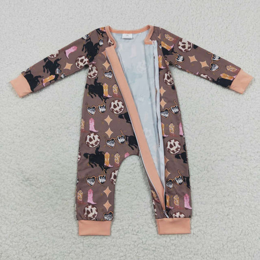 Western Boot Horse Cartoon Baby Romper With zipper