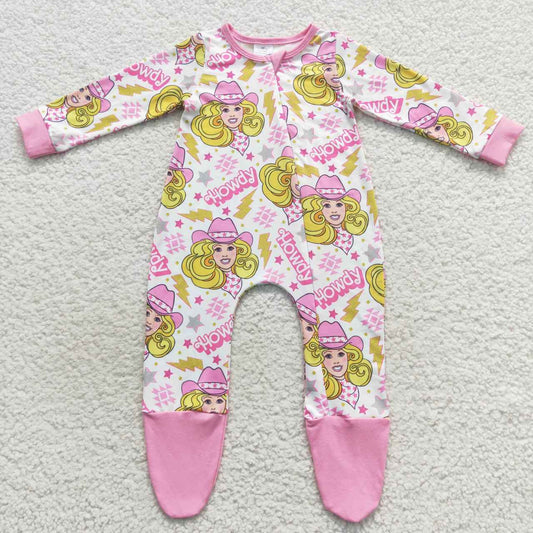 Pink Cartoon Baby Romper With zipper