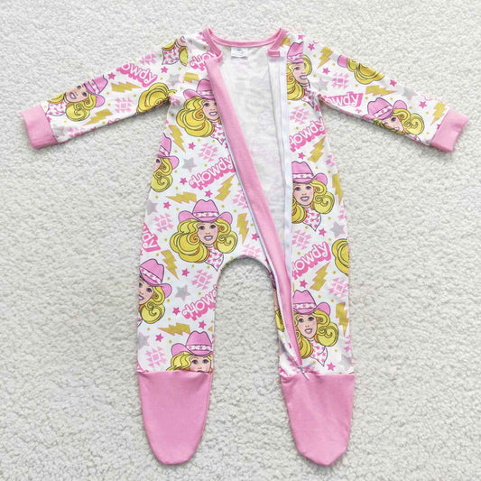 Pink Cartoon Baby Romper With zipper