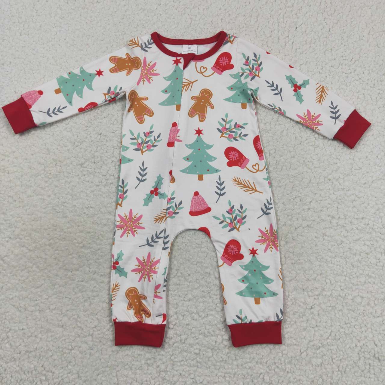 Christmas Tree Print Baby Romper With zipper