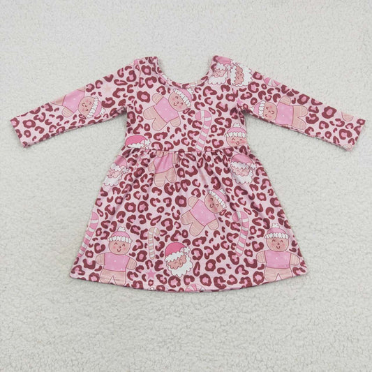 Christmas Pink Leopard Long Sleeves Dress