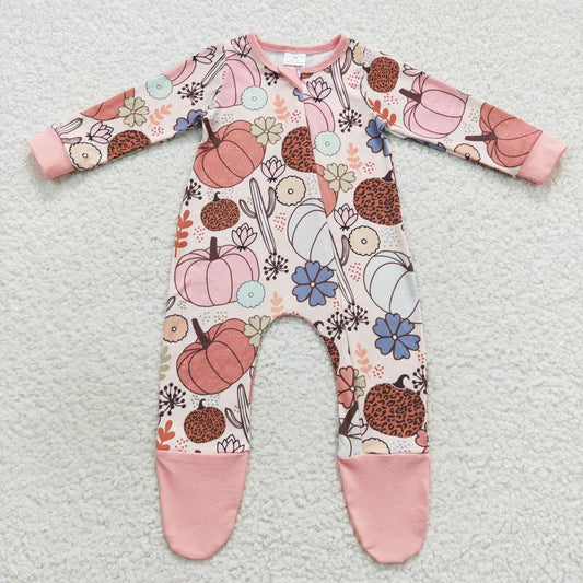 Pink Pumpkin Baby Romper With zipper