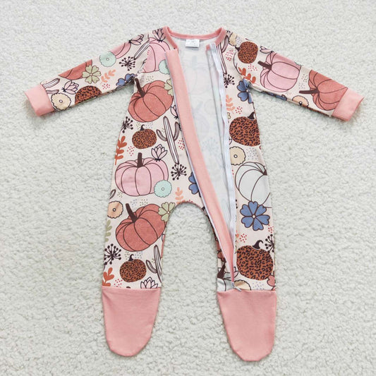 Pink Pumpkin Baby Romper With zipper