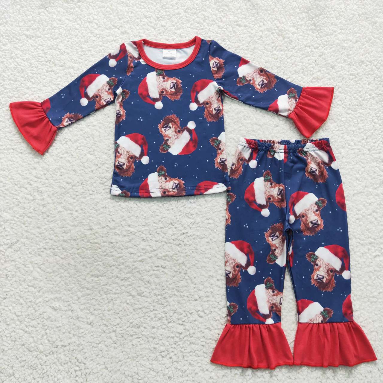 Christmas Highlandcow long sleeve Ruffle pajamas