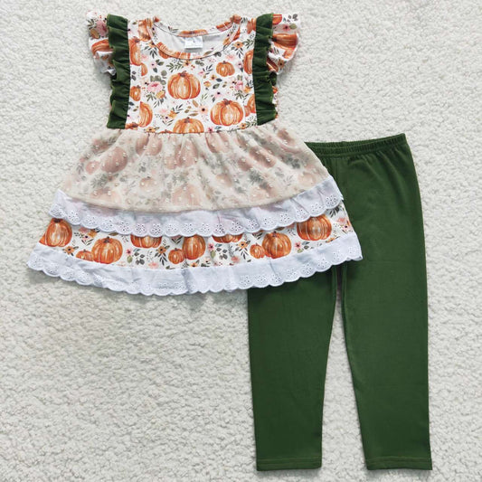 Pumpkin Flowers Lace Girl Outfits