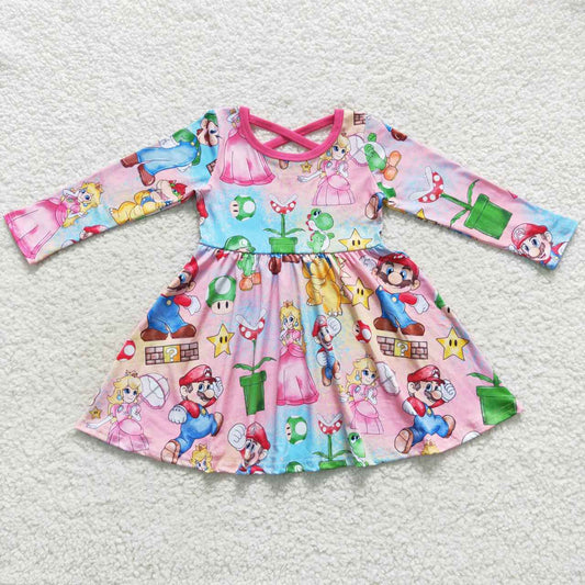 Pink Cartoon Long Sleeve Girls Dress