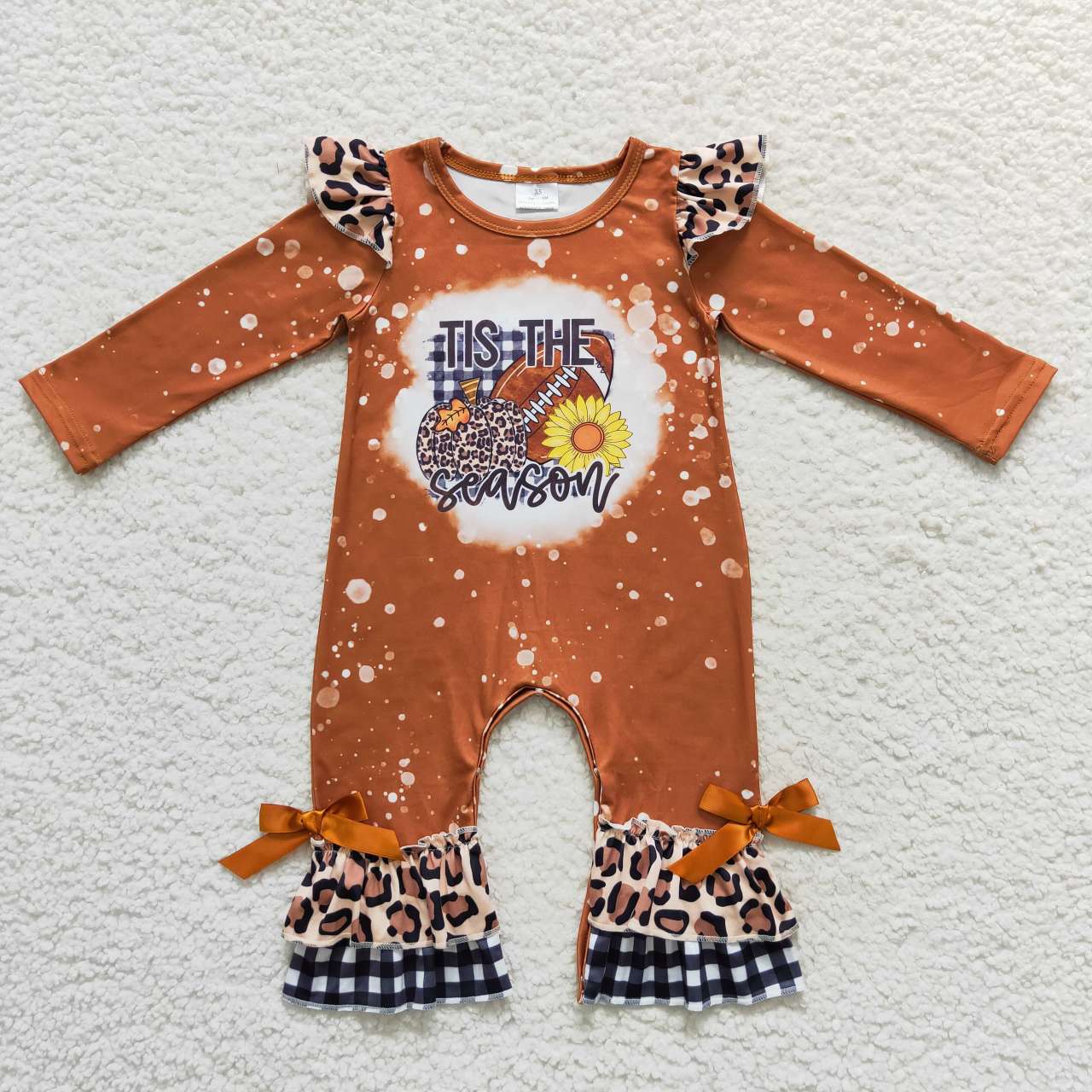 Brown baseball long sleeve jumpsuit Baby Romper With zipper