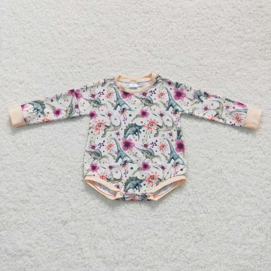 Flowers Dinosaur long sleeves romper