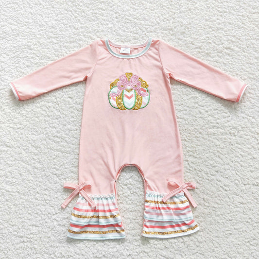 Pink Embroidery Pumpkin Baby Girls Romper