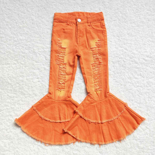 Orange hole bleach Bell bottom Jeans
