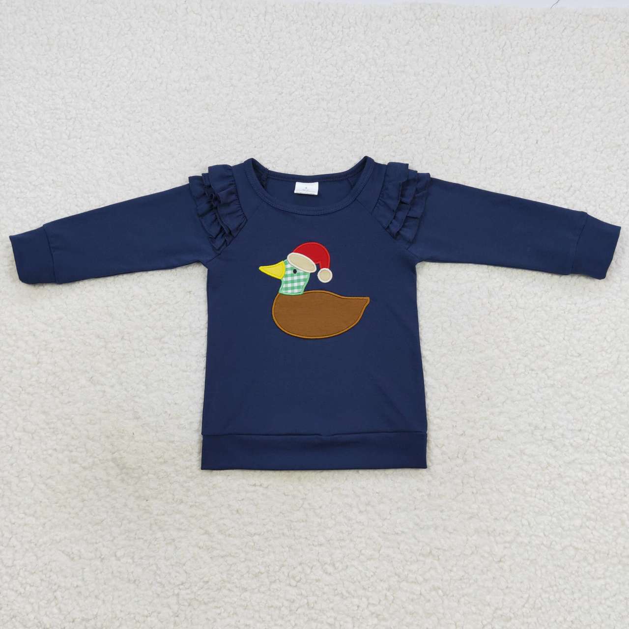 Christmas Navy Embroidery Duck Girls Trims Top