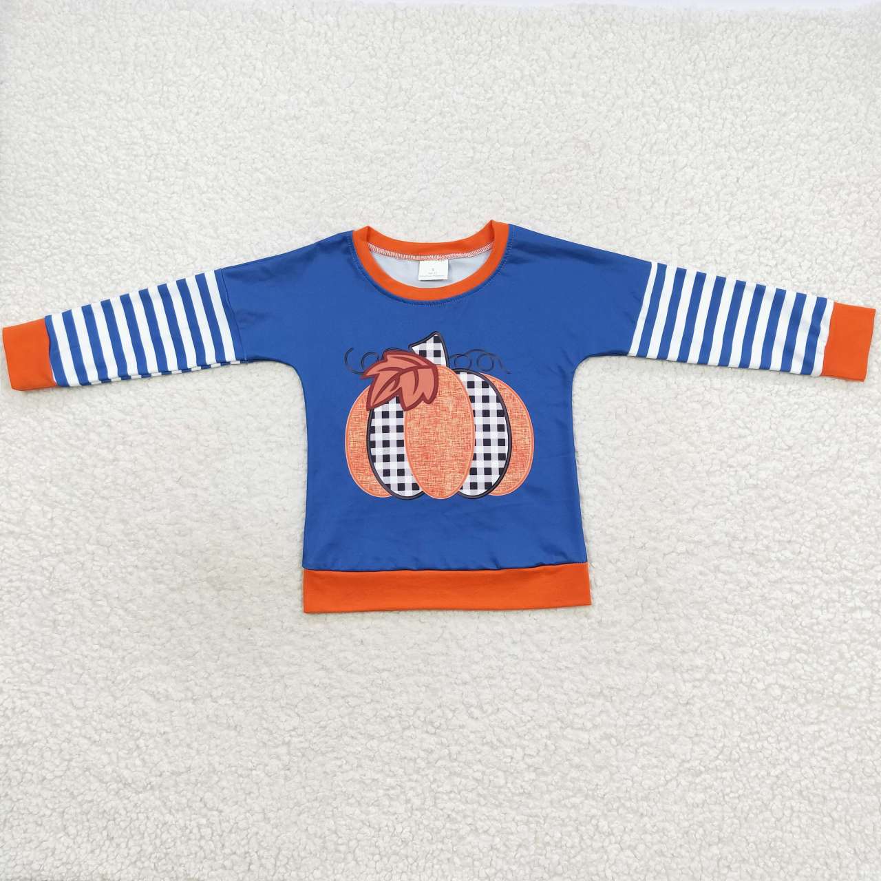 Blue Stripe Pumpkin embroidery Pattern Shirt