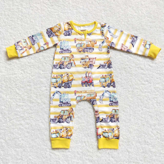 Yellow truck Cartoon Baby Romper With zipper