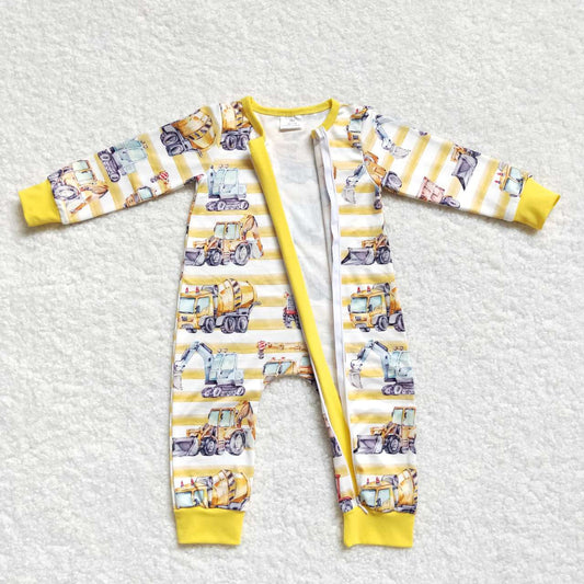 Yellow truck Cartoon Baby Romper With zipper