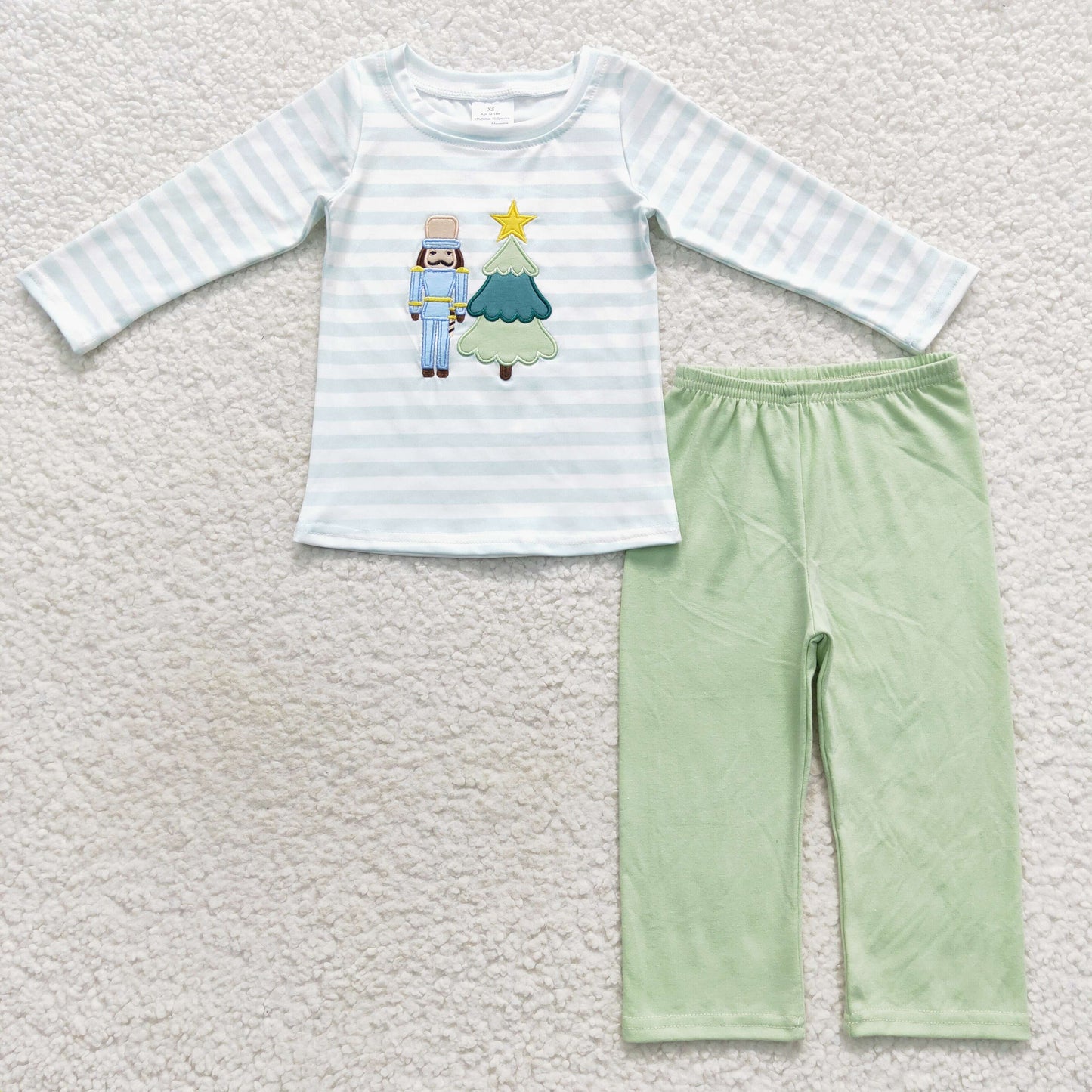 Christmas embroidery green stripes Boy Outfits