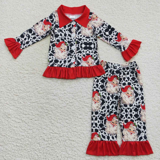 Christmas Leopard Red Santa Girls Pajamas