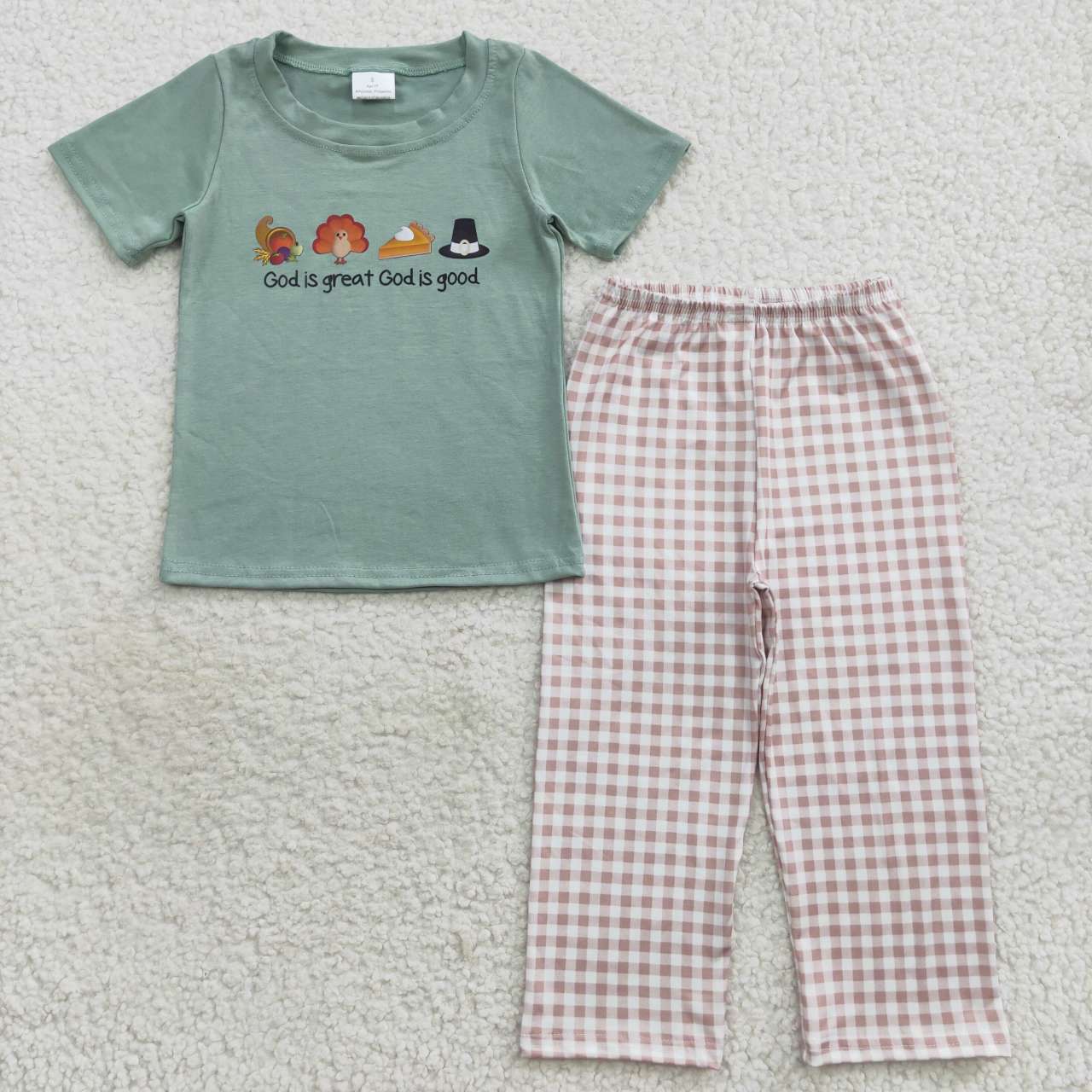 Thanksgiving Turkey Plaid Short Sleeve Boys Suit