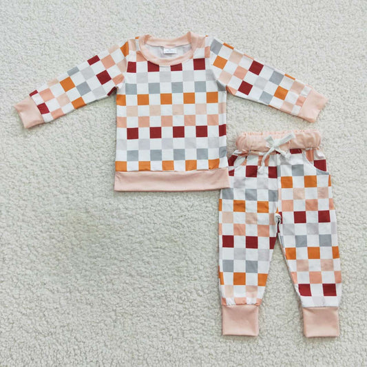 Blue Orange Red plaid Long-sleeved Pants pajamas