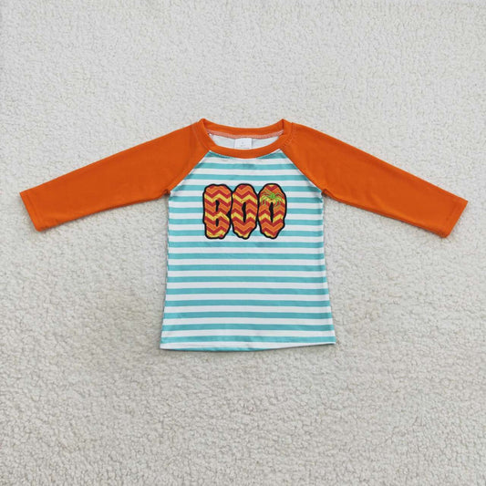 Halloween Embroidery Orange Boo Boy Shirt