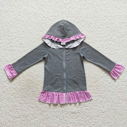 Grey Pink Plaid Girl's hooded