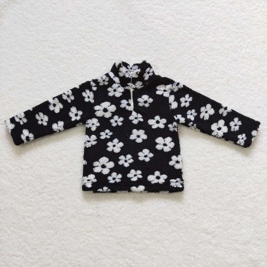 Black Floral With Zipper Coat