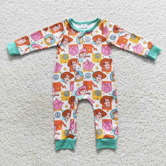 Blue Cartoon With Zipper Baby Romper