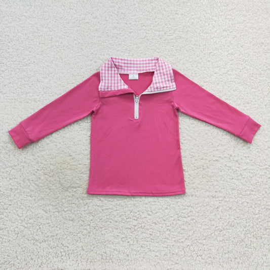 Pink plaid Cotton With Zipper Coat