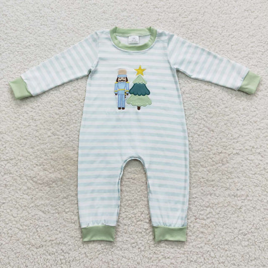 Christmas Green Striped Tree Baby Romper With zipper