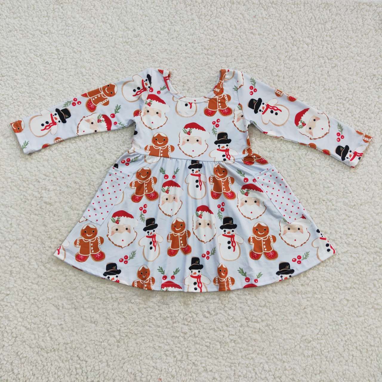 Christmas Santa Pink Long Sleeve Girls Dress