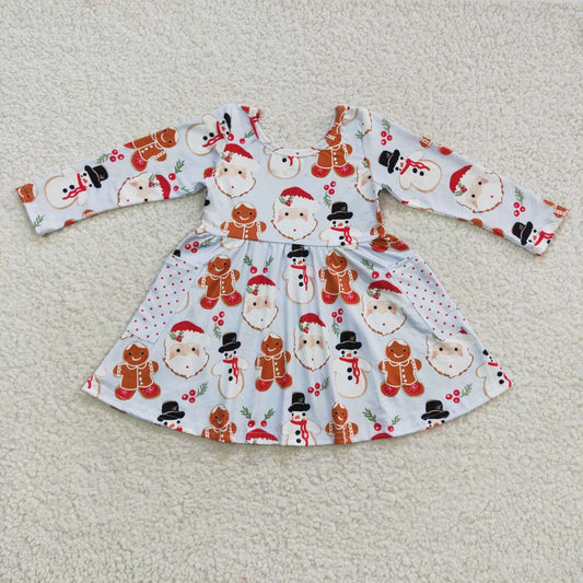 Christmas Santa Pink Long Sleeve Girls Dress