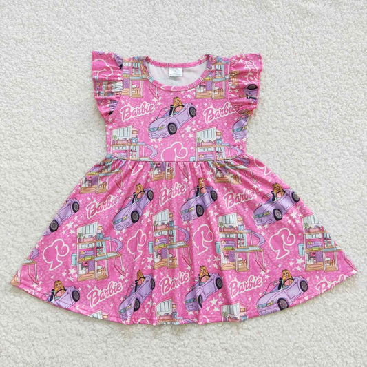 Pink Cartoon Short Girls Dress