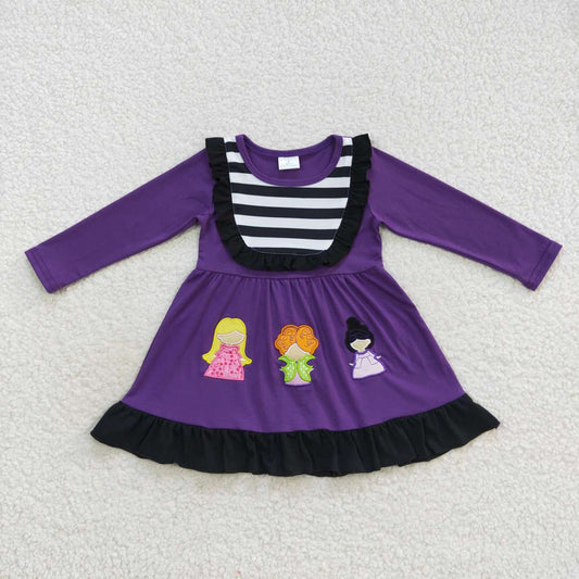 Halloween Cartoon Print embroider Long Sleeve Girls Dress